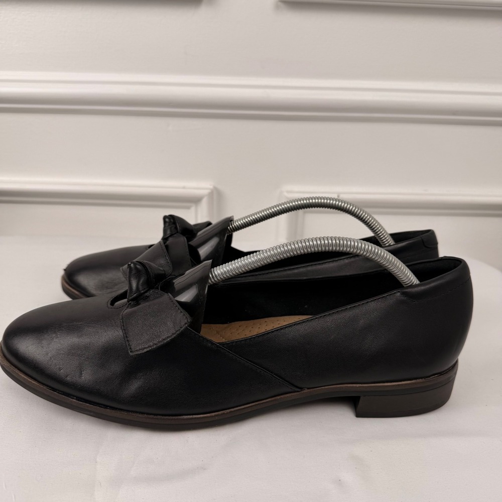 Clarks Trish Wave Black Leather Bow Loafers‎ Flats Womens 12W 261533095095 - Picture 4 of 8